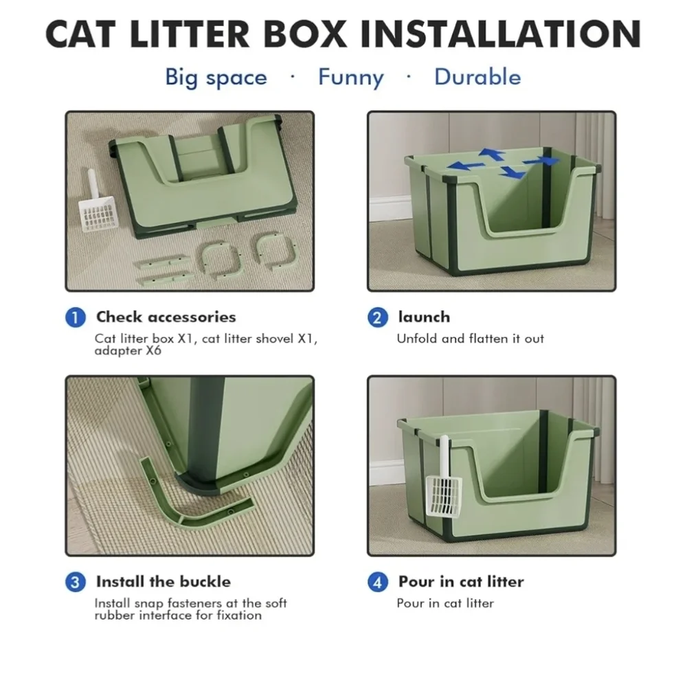 Cat Litter Box Green Foldable Open Top Portable For Travel - Picture 6 of 6